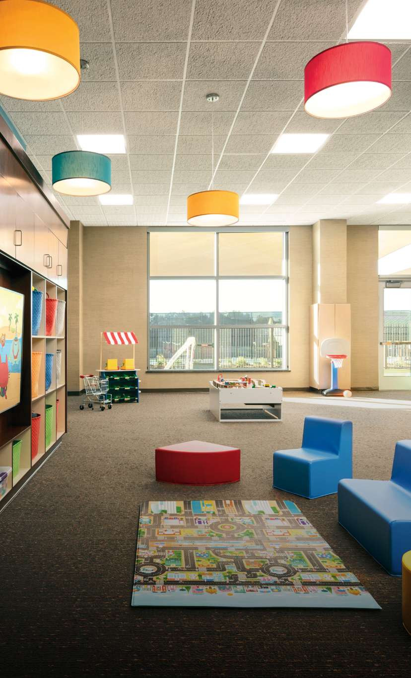 A brightly colored kids play area