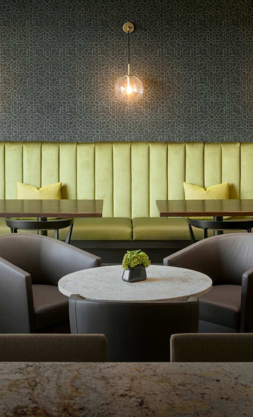 Booth and table seating in a cafe area