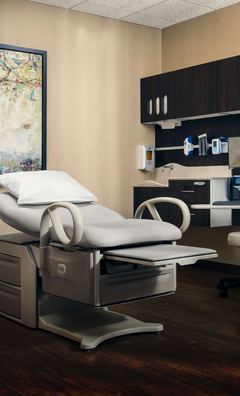 A medical chair in an exam room