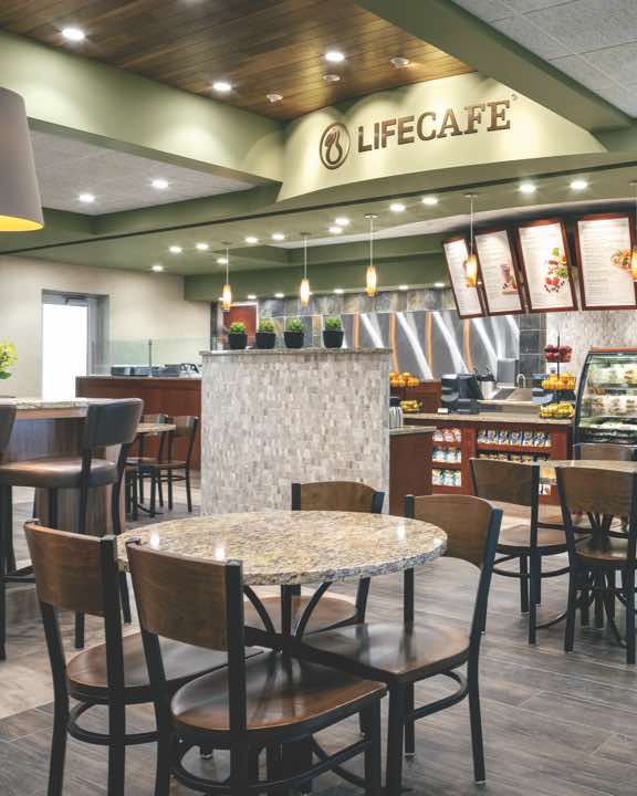 Service counter and open seating area at LifeCafe