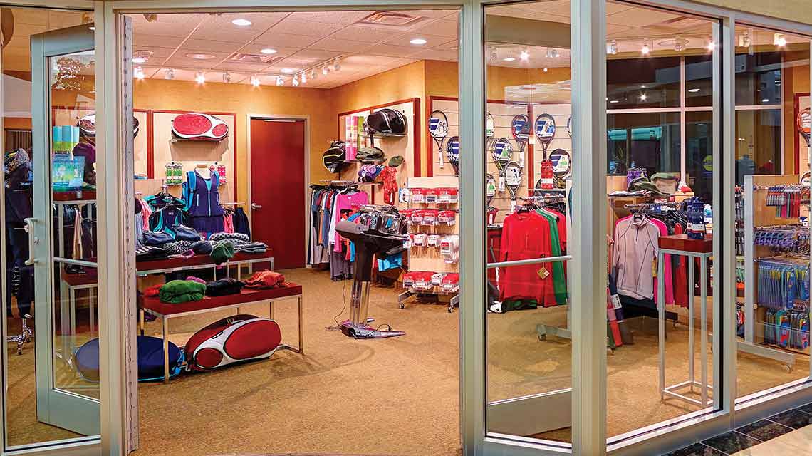 Apparel and merchandise inside a Life Time pro shop