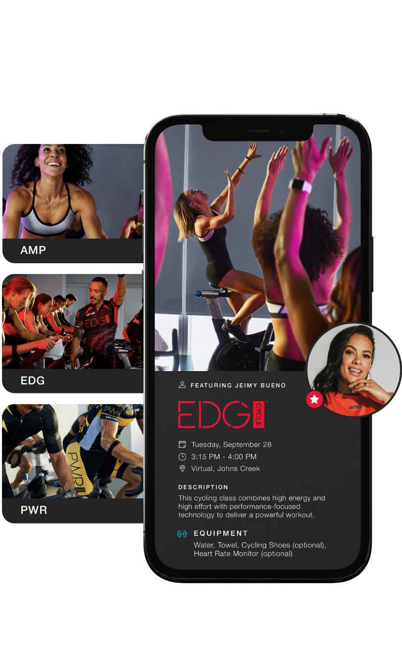 image of cell phone, with multiple on-demand cycle classes