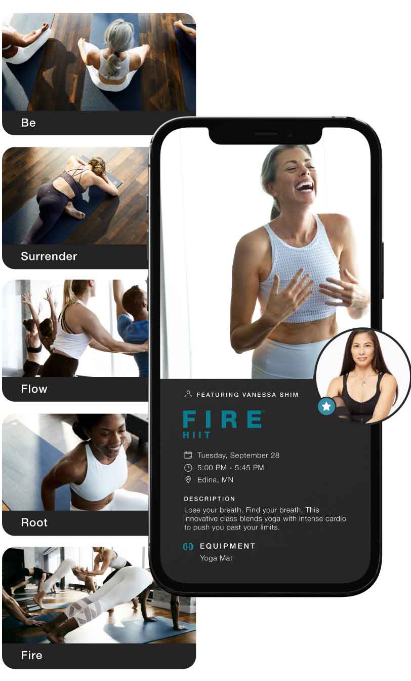 image of cell phone, with multiple on-demand yoga classes